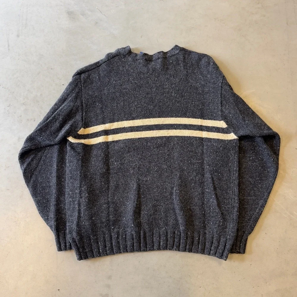 IZOD Mens Crewneck Sweater Large Gray Wool Blend Striped Long Sleeve Pullover
